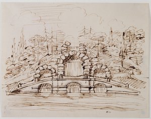 Chiswick, design para a cascata como construído (caneta e tinta sobre lápis sobre papel)