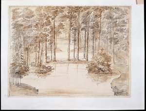 Chiswick, design para a realização de um jardim de bosque aquático (caneta e tinta e lavagem sobre lápis) de William Kent