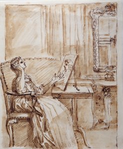 Lady Burlington sentada no seu Quarto de Jardim admirando um desenho do Velho Mestre (?) (caneta e tinta sobre papel) de William Kent
