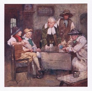 Onde os estadistas da aldeia falavam com um olhar profundo, e as notícias muito mais antigas do que a sua venda eram mais velhas (cor litho) de William Lee Hankey