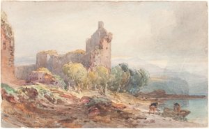 Um castelo em ruínas em um lago de William Leighton Leitch