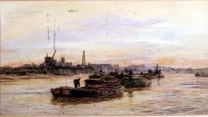 Barcaças ao pôr-do-sol (aguarela) de William Lionel Wyllie