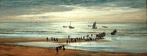 Cena de praia na costa norte da França (óleo sobre tela) de William Lionel Wyllie