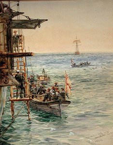 Eclipse Party Leaving H.M.S. Theseus, Santa Pola (aguarela sobre papel) de William Lionel Wyllie