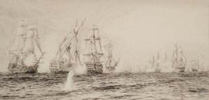 Navios, quatro mastros, engajados na batalha de William Lionel Wyllie