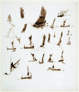 Estudos de barcos no Tamisa (Inglaterra). Guache retirado de um caderno de apontamentos, cerca de 1890, de William Lionel Wyllie (1851-1931). de William Lionel Wyllie