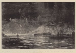 The Naval Review no Spithead antes do Príncipe de Gales em honra do Jubileu de Diamante da Rainha, a Frota Iluminada