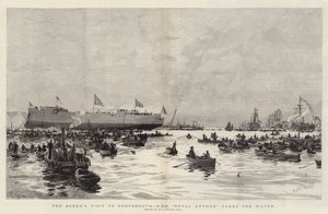 A visita da rainha a Portsmouth, o HMS Royal Arthur leva a água