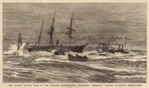 O vendaval severo recente no canal da Mancha, o navio Hankow fora do quebra-mar de Plymouth de William Lionel Wyllie