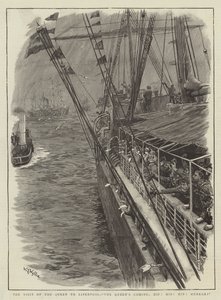 A visita da rainha a Liverpool, a rainha está chegando, quadril! Quadril! Viva! de William Lionel Wyllie