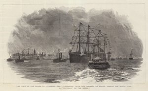 A Visita da Rainha a Liverpool, o Claughton, com Sua Majestade a bordo, passando pela White Star SS Republic no Mersey