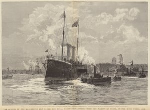 A abertura do Manchester Ship Canal, a Royal Yacht Enchantress com Her Majesty on Board, no Mode Wheel Lock