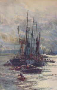 Descarga de carvão em barcaças, 1910 de William Lionel Wyllie