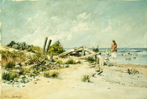 Jogo à beira-mar (aguarela e guache) de William Louis Jnr. Sonntag