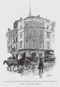 Estação Ferroviária Elétrica, City and South London, King William Street (litho) de William Luker