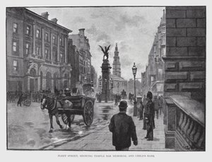 Fleet Street, mostrando o Temple Bar Memorial e o Banco da Criança (litho) de William Luker