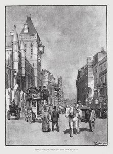 Fleet Street, mostrando os tribunais de justiça (litho) de William Luker
