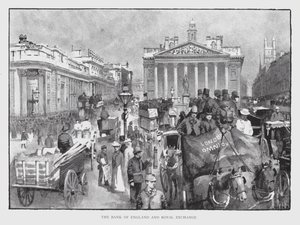 O Banco de Inglaterra e a Royal Exchange (litho) de William Luker