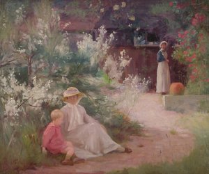 Senhora com o seu jovem filho e criada no jardim de William Mainwaring Palin