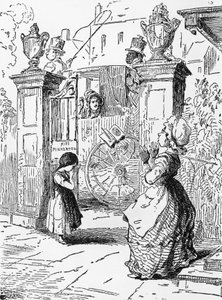 Adeus de Rebecca, Capítulo I, ilustração para a Vanity Fair, romance de William Makepeace Thackeray (1811-1863), gravura após desenho de William Makepeace Thackeray (1811-1863), publicado em 1882, Chicago