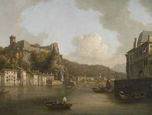 Francês: Une vue du château de Pierre-Scize à Lyon Uma vista do castelo de Pierre Encise no Ródano, Lyon de William Marlow