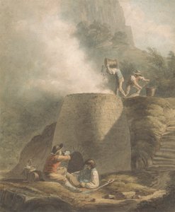 Paisagem com forno de cal e trabalhadores
