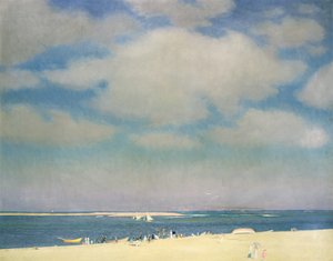 Paisagem marítima com praia de areia (The Beach at Chatham) c.1915 (óleo sobre tela) de William McGregor Paxton