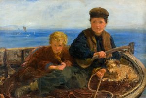Two Boys and a Dog in a Boat, c.1871 (óleo sobre tela)