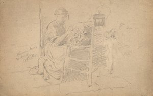 Fabricação de rendas venezianas, 1877-8 (grafite sobre papel) de William Merritt Chase