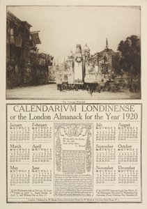 Calendarium Londinense, ou London Almanack de 1920, encimado por uma vista do Cenotáfio, Whitehall, 1919