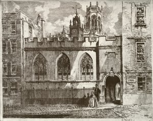 Cliffords Inn Hall e Clock Turret, com a Torre das Lanternas de St. Clement Danes Beyond, 1934.