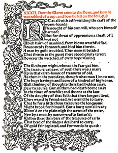Kelmscott Press: Página do conto de Beowulf Impresso no tipo Troy, c.1895, 1914. de William Morris