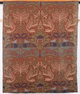 Pavão um dragão, cortina de sarja teares mão, Morris & Co., 1878 de William Morris