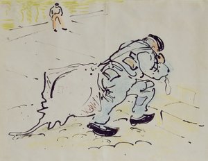 Churchill com um skate (caneta e tinta e lápis de cera em papel) de William Nicholson