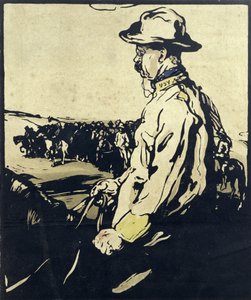 Presidente Theodore Roosevelt, ilustração de "Twelve Portraits", publicado em 1899 (bloco de madeira colorido à mão) de William Nicholson
