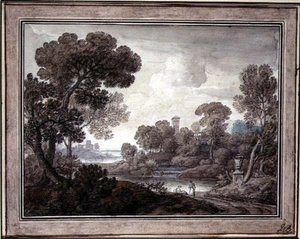 Classical Landscape, c.1770 (caneta e tinta e aguarela sobre papel) de William Oram