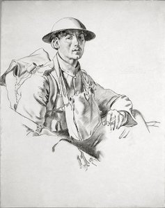 Os Manchesters, Arras. - Acabou de sair das trincheiras perto de Arras. Passou pelas batalhas de Ypres e Somme intocadas. Indo para casa em Sheffield para se casar. de William Orpen