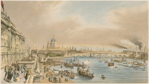 Somerset House, a Catedral de São Paulo e a Ponte Blackfriars da Ponte de Waterloo, c 1840