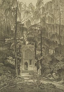 Vista da capela no jardim em Strawberry Hill, gravado por Godfrey, 1784 de William Pars