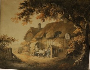 Uma estalagem à beira da estrada, c.1800 (aguarela sobre papel) de William Payne