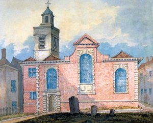 Vista exterior de St Anne e St Agnes, City of London, c1810.    