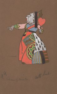 Desenho do traje da Rainha de Copas para Alice-in-Wonderland.