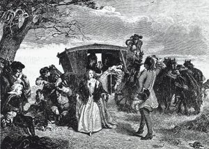 O Highwayman Claude Duval retratado no lendário momento em que declina levar todo o seu saque se a mulher da vítima dançar um 