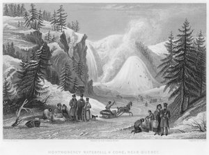 Cascata de Montmorency e Cone, perto de Quebec (gravura)