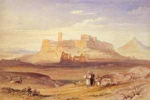Vista de Atenas com a Acrópole e o Odeão de Herodes Ático, primeiro trimestre do século XIX.