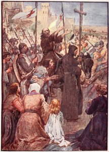 "Freqüentemente ele era visto cavalgando sobre um traseiro", prato de "A história da França", de Mary MacGregor, 1920 (litografia colorida)