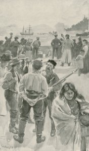 A chegada do navio anual em Fort York, Baía de Hudson de William Rainey