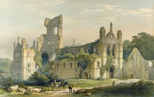 Abadia de Kirkstall, vista de noroeste. - Das Ruínas Monásticas de Yorkshire, gravado por H. Hawkins.
