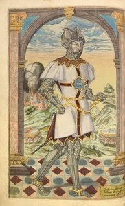 Godfrey Adelmar, da nHonor Military, e Civill, William Segar, pub. Robert Barker, Londres, 1602 (gravura colorida à mão) de William Rogers