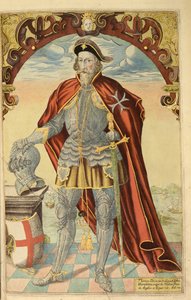 Sir Thomas Docwra, da nHonor Military, e Civill, William Segar, pub. Robert Barker, Londres, 1602 (gravura colorida à mão)